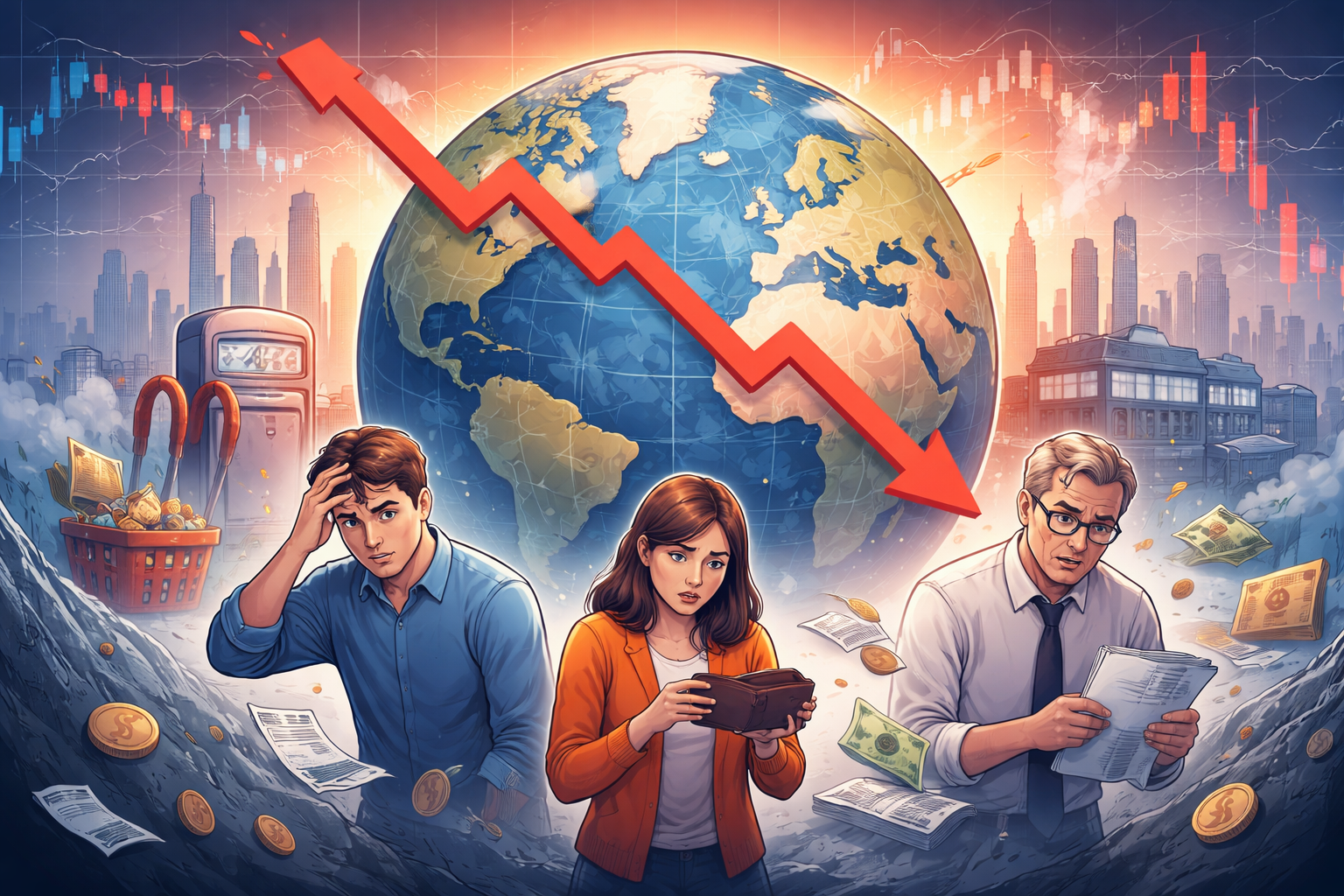 Why the global economy feels broken – inflation, rising prices and economic uncertainty illustration